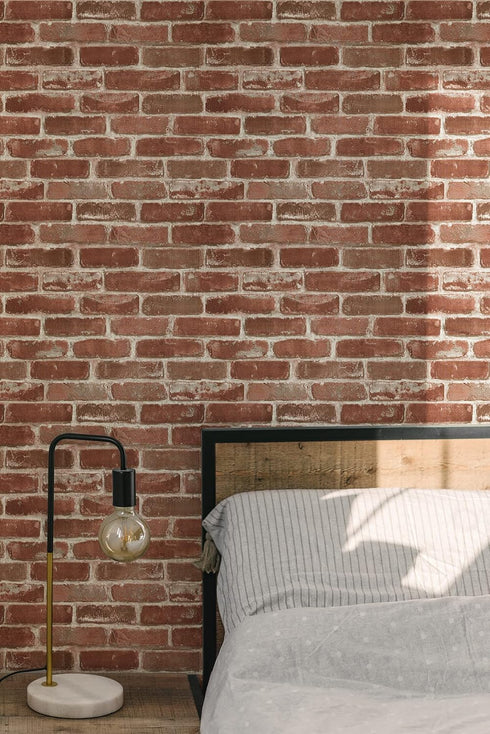 Red Brick Wallpaper, Self-adhesive Peel and Stick Wallpaper Waterproof and Removable Good for Home Decoration and Furniture Renovation (17.5 x 118...