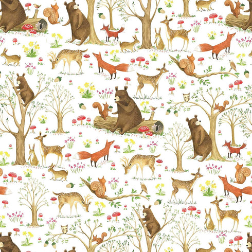 Colors of Rainbow Folded Flat Sheet Wrapping Paper Featuring Enchanted Forest with Animal Friends Squirrels Foxes Rabbits Bears (Fairytale Forest)...
