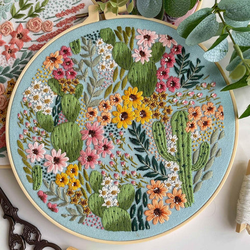 Myfelicity Embroidery kit for adults, Embroidery Material Set with Cute Flowers and Plants Patterns. 3 Embroidery Clothes and Colors Threads. 1 Ho...