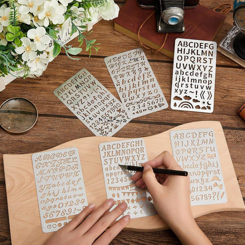 Lewtemi 6 Pcs Mixed Metal Stencil Wood Stencil Templates Stencils for Journaling Wood Burning Stencils for Wood Carving Drawing Engraving Scrapboo...
