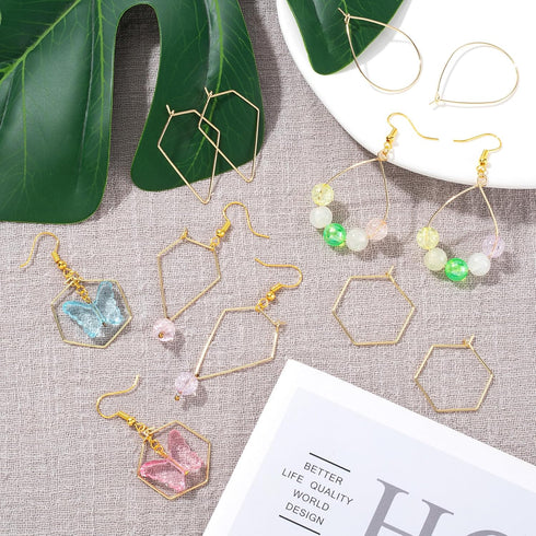 OIIKI 3 Pairs Gold Geometric Earring Hoops for Women, 18k Gold Plated Metal Beading Hooks for Earring, Hypoallergenic Wire Hoop Earring Supplies f...