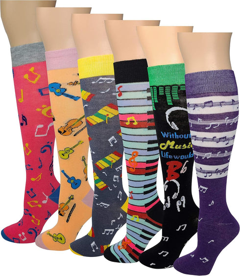 6 Pairs Women's Fancy Design Multi Colorful Patterned Knee High Socks...