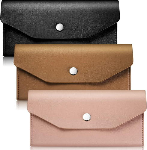 3 Pieces Leather Cash Envelopes Wallet Budget Envelope Wallet Bag Waterproof Flat Wallet Metal Snap Reusable Envelopes Purse for Cash Cards Women ...