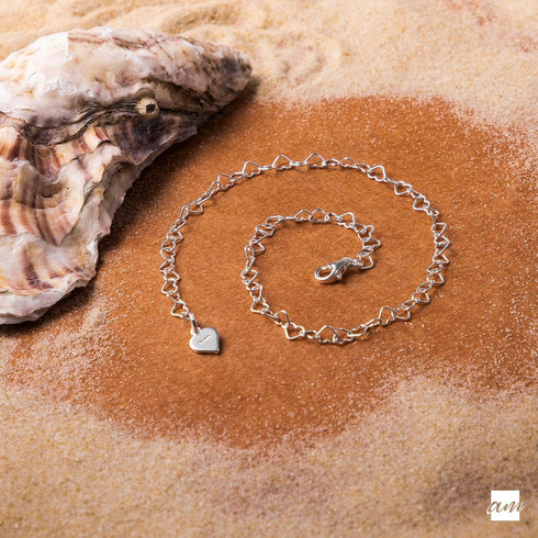 Amberta 925 Fine Sterling Silver Naturally Adjustable Anklet - 3 mm Heart Chain Ankle Bracelet - up to 10" inch - Flexible Fit...