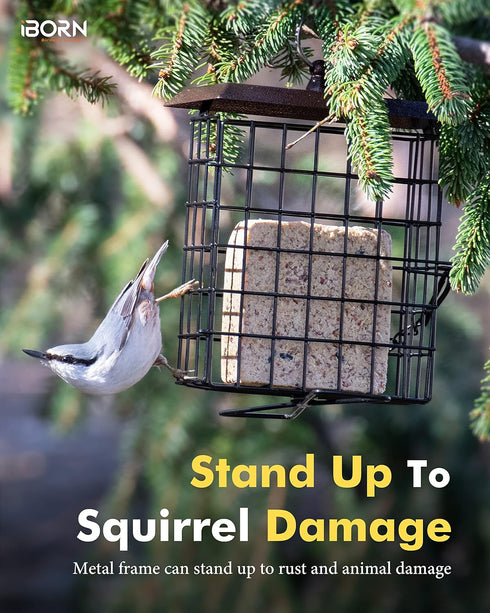 iBorn Suet Feeder Suet Bird Feeders for Outside Hanging,Squirrel Proof Suet Cakes Bird Feeder for Wild Birds,Metal Brown(Pack of 1)...