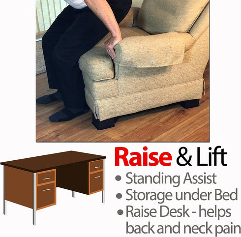 iPrimio Bed Risers - Square, 3 Inch Lift, Heavy Duty, 8 Pack, Up To 6800lbs - Bed Raising Blocks, Furniture Risers - Safe, Sturdy Bed Lifts for Co...