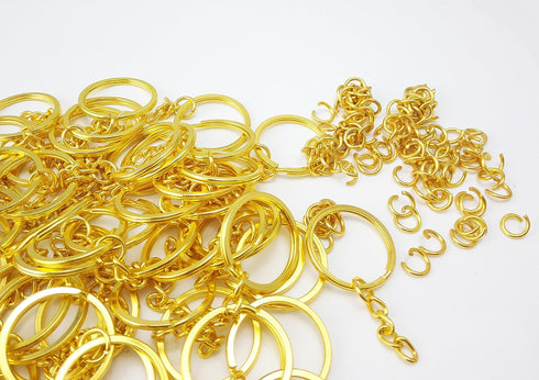 yueton Pack of 100 25mm/0.98" Metal Split Key Ring with Chain...
