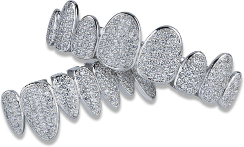 TOPGRILLZ 18K Gold Plated Iced Out Simulated 8 Top and Bottom Diamond Grills for Your Teeth with Extra Molding Bars...
