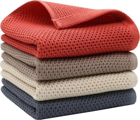 Mia's Dream Cotton Hand Towel Waffle Weave Kitchen Tea Towels, Soft and Absorbent Gym Bath Washcloths, 13x28 Inch 3 Pack (Brick Red)...