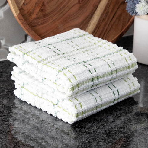 Ritz Royale Collection 100% Combed Terry Cotton, Highly Absorbent, Oversized Kitchen Towel Set, 28" x 18", 2-Pack, Checked, Cactus Green...