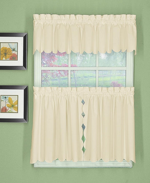 Today's Curtain, Orleans Scallop Curtain, Ecru 30" Tier Pair and Tieback, 60" W x 30" L, Ecru...
