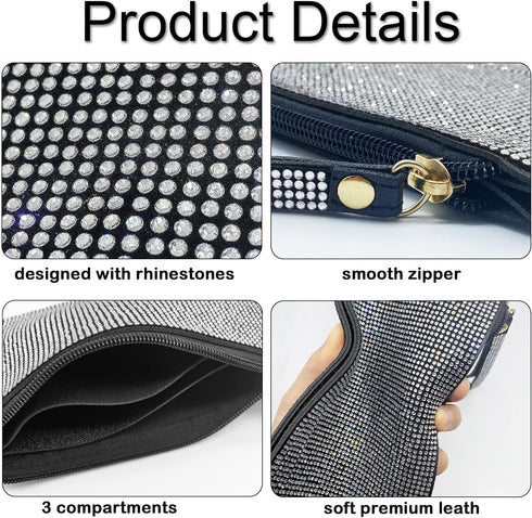 Crystal Zipper Change Purse Wallet,Bling Rhinestone Wallet,Double-sided crystal diamond Zip Coin Pouch,Travel Purse For ID Case(Silver)...