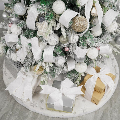 MEEDEE White Crushed Velvet Ribbon 2.5 Inch Velvet Wired Ribbon Crushed Velvet Christmas Ribbon 10 Yards White Velvet Ribbon for Christmas Tree De...