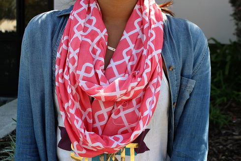 Women Chain Link Pattern Infinity Scarf Wrap Scarf with White Zipper Pocket, Infinity Scarves...