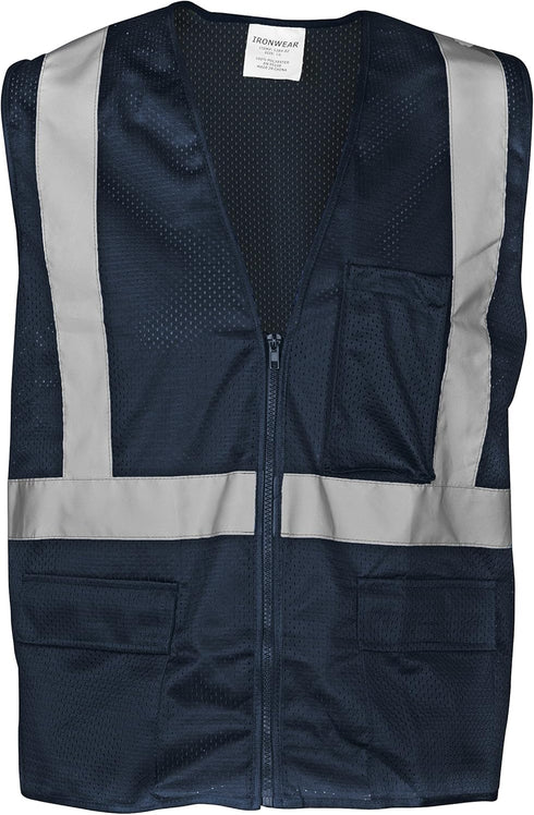 Ironwear 1284-BZ-5-2XL Polyester Mesh SAFETY Vest with Zipper & 2" Silver Reflective Tape, Blue, 2X-Large...
