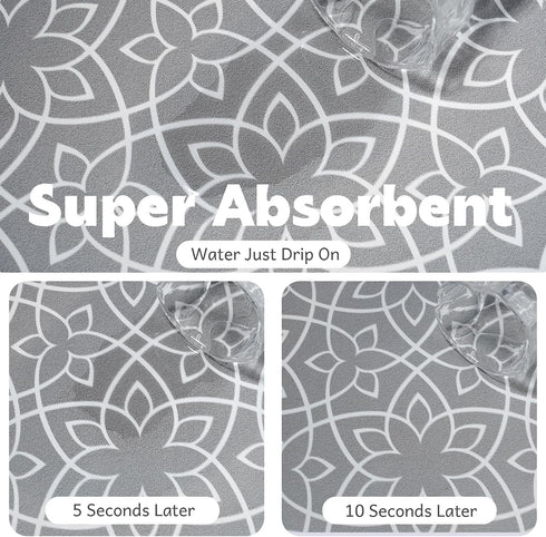 Absorbent Coffee Mats Quick Drying Mat for Countertop Hide Stain for Kitchen Counter Espresso Maker Machine Gray Flower 12"x19"...