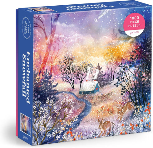 Galison Enchanted Snowfall – 1000 Piece Foil Jigsaw Puzzle Featuring A Beautiful Snowy Winter Landscape Under The Starry Sky...