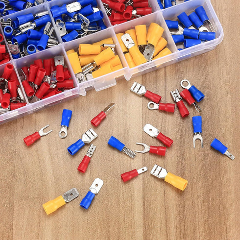 300 Pcs Electrical Connectors, Insulated Wire Cable Electrical Connectors, Fork Ring Spade Butt Quick Disconnect Crimp Terminals Lugs Set, Male/Fe...