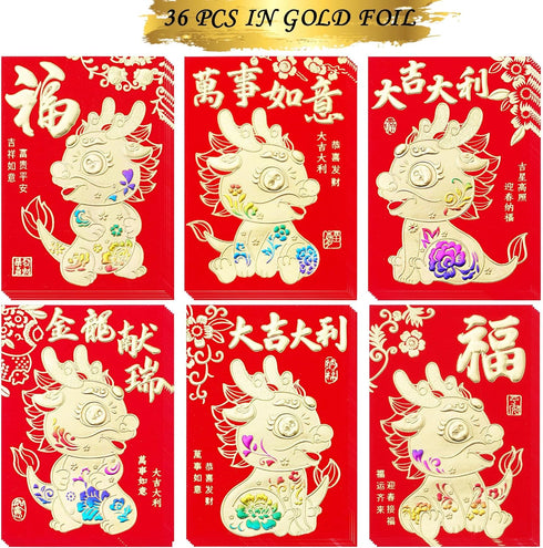 Red Envelopes Chinese New Year Envelopes Lucky Money Envelopes, Gift Money Envelopes 2024, Dragon Year Envelope Red Packets Hong Bao, Spring Festi...