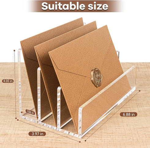 Acrylic Mail Organizer File Sorters for Desk,3-Section Laddered Desktop Vertical Letter Holder,Desk Organizer Workspace Organizer...