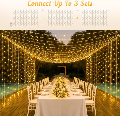 HEYFUNi 304 LED Curtain Lights Outdoor, 9.8Ft*9.8Ft Hanging String Lights Plug in with 8 Modes, Connectable Curtain Fairy Lights for Bedroom, Dorm...