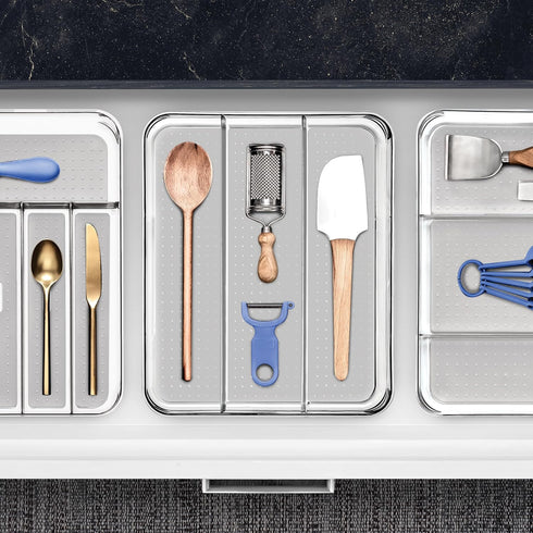 madesmart Utensil Tray - Large | Light Grey | Clear Soft Grip Collection | 3-compartment | Soft-grip Lining | Non-slip Feet | BPA-free...