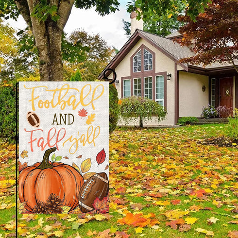 Fall Pumpkin Garden Flags 12x18 Vertical Double Sided, Football and Fall Y'all Yard Flag for Outside Decor, Autumn Thanksgiving Holiday Outdoor Se...