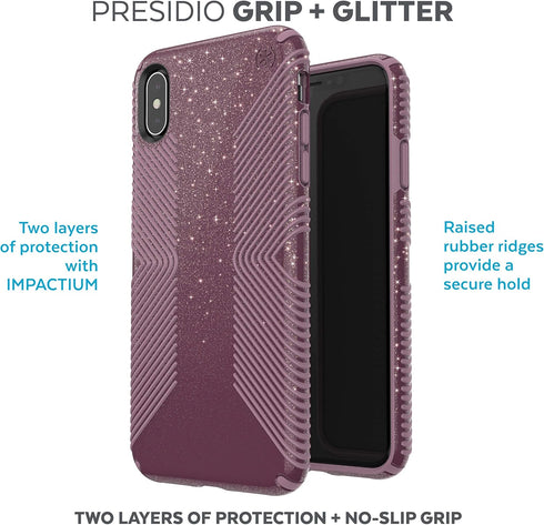 Speck Products Presidio Grip + Glitter iPhone Xs Max Case, Starlit Purple with Gold Glitter/Cattleya Pink (117107-7574)...