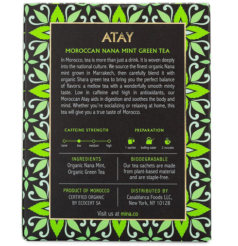 Mina Atay Moroccan Nana Mint Organic Green Tea, 15 Biodegradable Sachets - Refreshing Moroccan Mint Green Tea Bags, Moroccan Mint Tea Bags, Low in...
