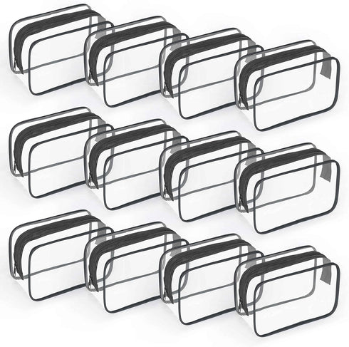12 PCS Clear Toiletry Bag for Women Men, Transparent Cosmetic Bag for Travel Makeup Organizer TSA Approved Pouch - Black,Small...
