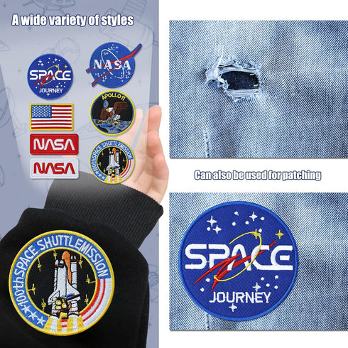 7pcs NASA Patch, Iron On Patches Space Badge Sew On Space Shuttle Embroidered and US Flag Patches for Jackets Backpacks Caps Hats Bags Clothing...