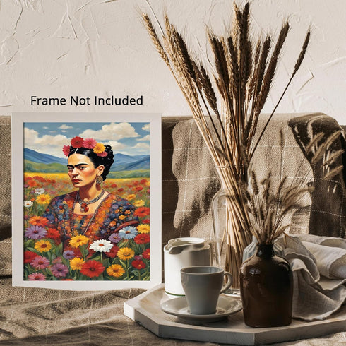 Posterizer 1 pcs- Frida Kahlo inspied art in the flower field-Famous Figures Art Collection-Floral Botanical Art- Living Room Bedroom Decor- unfra...