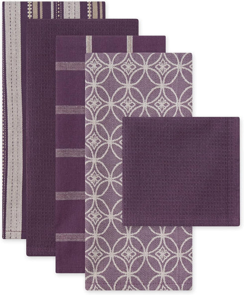DII Assorted Woven Kitchen Set, Dishtowel, 18x28, Dishcloth, 13x13, Eggplant, 5 Piece...