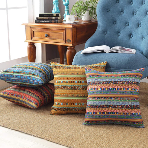 TAOSON Red Stripe Bohemian Style Antique Cotton Blend Linen Sofa Throw Pillowcase Cushion Cover Pillow Cover with Hidden Zipper Closure Only Cover...