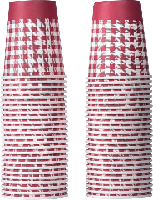Hammont Picnic Cups – 9 oz Gingham BBQ Party Supplies - Birthday | Backyard | Picnic Decorations - Red & White Checkered Disposable Paper Cups (50...