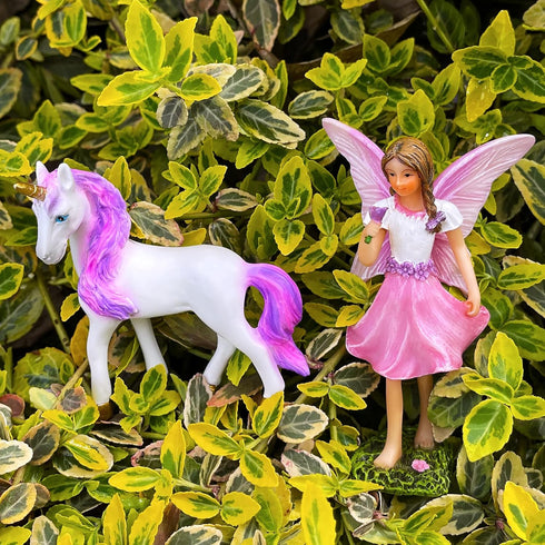 Mood Lab Fairy Garden - Fairy with Unicorn Set of 2 pcs - Miniature Figurines Statue Kit - Outdoor or House Decor...
