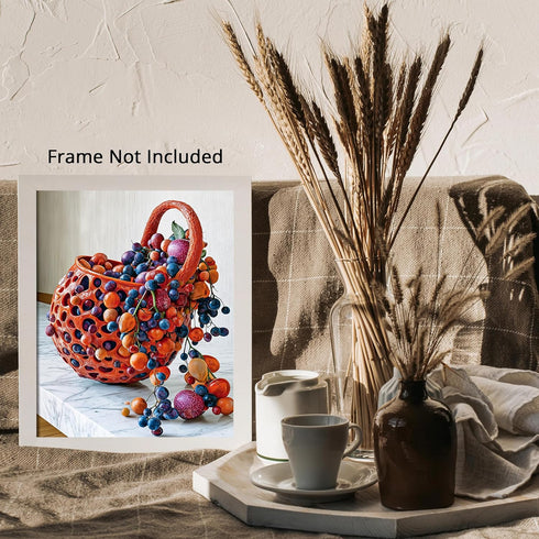 Posterizer 1 pcs-Bright surreal fruit bowl with colorful fruits spilling out -2-Kitchen & Bar Art-Abstract & Modern Art- Art for Cafe, Restaurant,...