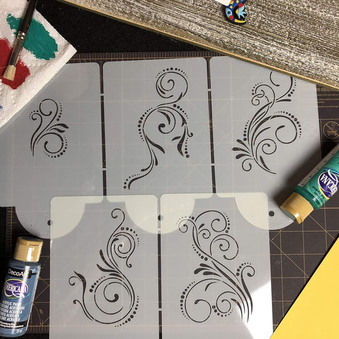 Designer Stencils C480 Five Scroll Cake Stencil Set, Beige/semi-transparent...