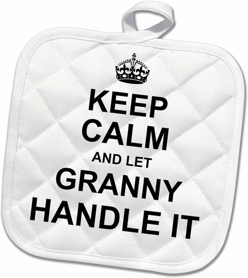 3D Rose Keep Calm and Let Granny Handle It Fun Funny Grandma Grandmother Gift Pot Holder, 8 x 8...