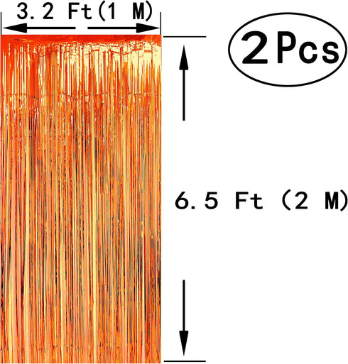 Orange Party Tinsel Foil Fringe Curtains - Fall Thanksgiving Carnival Halloween Construction 1st Birthday Graduation Wedding Party Photo Booth Pro...