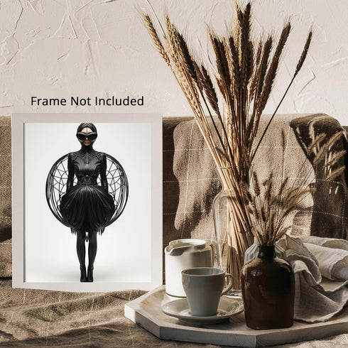 Posterizer 1 pcs-futuristic sleek woman in dark clothing 2-Abstract & Modern Art-Fantasy & Fiction Art-Gift for Women, Fashionistas, Designer Fash...