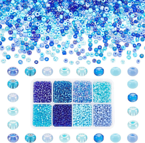PH PandaHall 3600pcs 3mm Seed Beads, 8/0 Blue Waist Beads 8 Colors Ocean Sea Blue Friendship Craft Beads Small Pony Bead Mini Spacer Bead for Frie...