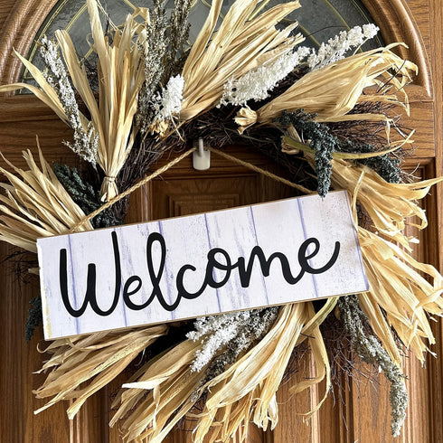 GiftWrap Etc. White Wooden Welcome Fence Sign - 15" x 5", Rustic White Wood Wall Decor, Porch, Christmas, Front Door, Wreath, Swag, Office, Garlan...