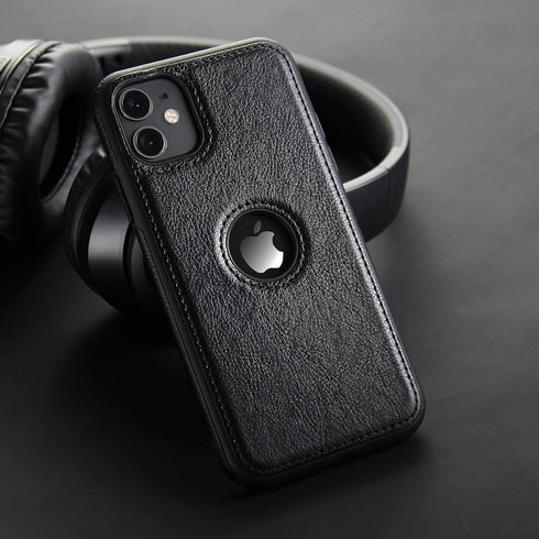 Retro Leather Case for iPhone 11 Anti-Knock Back Cover Soft TPU Business Shell Phone Case (Black, for iPhone 11)...