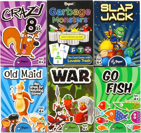 Regal Games Card Games for Kids - Go Fish, Crazy 8's, Old Maid, Slap Jack, Monster Memory Match, War - Simple & Fun Classic Family Table Games - G...