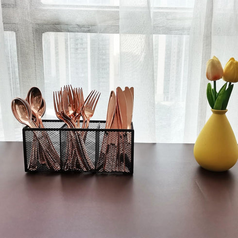 Black Mesh Pencil Holder, Metal Mesh Desk Organize for Pens, Kitchen Utensil Desk Storage,3 Compartments, Small Elegant Office Desk Supplies Organ...