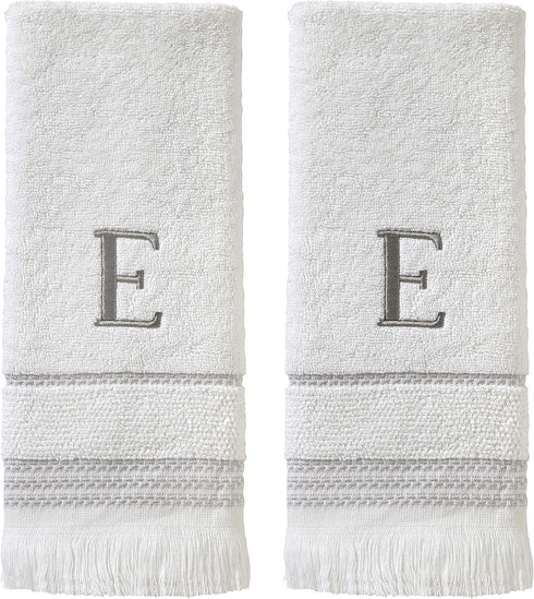 SKL Home Casual Monogram Hand Towel (2-Pack), E, 16x26, White...
