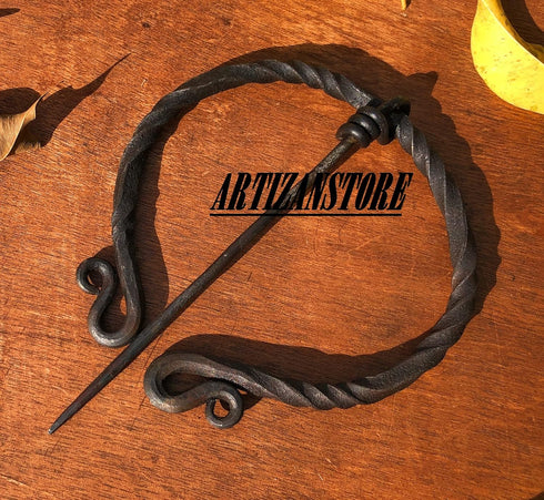Large Twisted Penannular Brooch Cloak Pin Black...