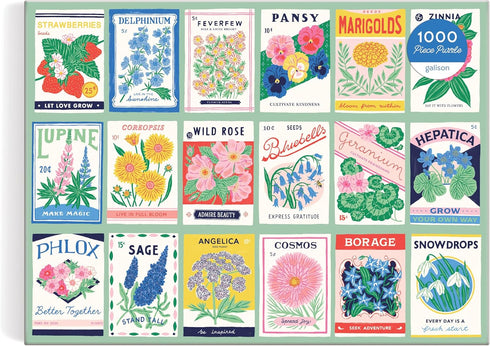 Galison Ever Upward – 1000 Piece Puzzle Fun and Challenging Activity with Bright and Bold Artwork of Vintage Style Flower Seed Packets for Adults ...