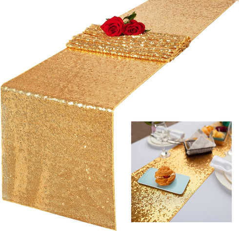 Glitter Gold Table Runners-12 by 108 Inch Luxury Linens -Gold Event Outdoor Party Supplies Fabric Decorations Gift Package for Holiday Wedding Bir...